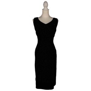 Vintage 60s Black Beaded Cocktail Dress Women's L Classic Old Hollywood Glam